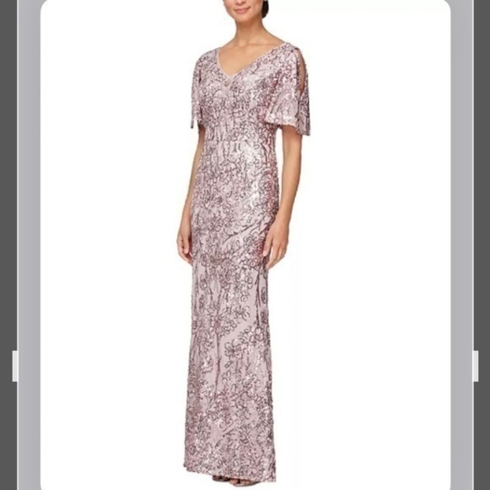 Alex Evenings Women's Sequin Embellished Split-Sleeve Gown in Blush Pink Size 6